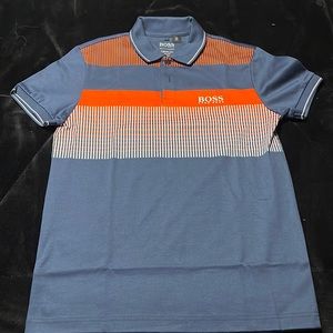 HUGO BOSS POLO NAVY BLUE & ORANGE WITH WHITE SIZE SMALL